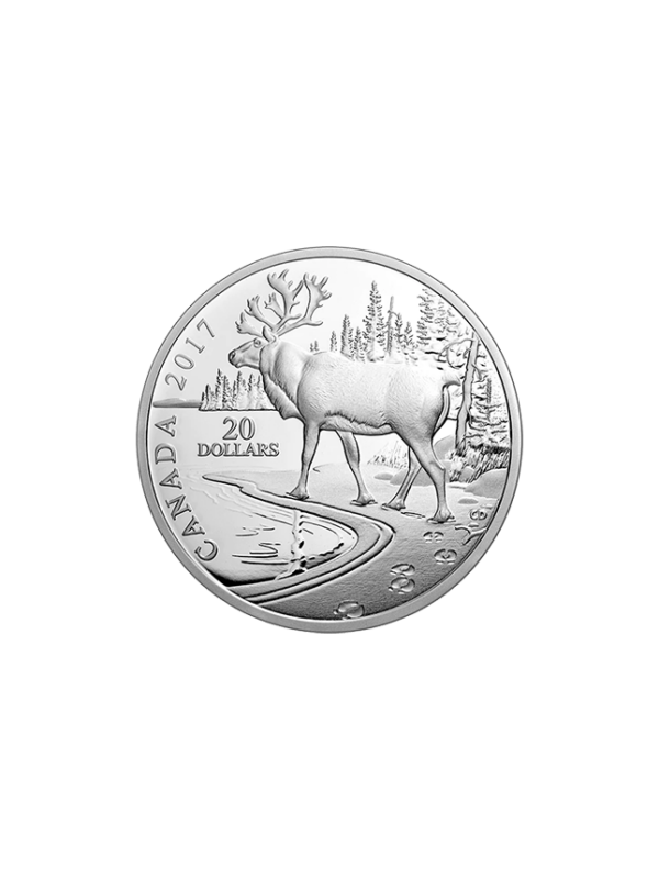 1 oz. Pure Silver Coin – Paw prints on the Edge Woodland Caribou