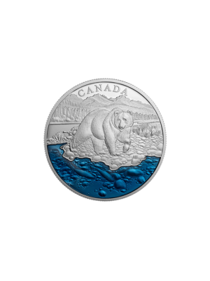 Pure Silver Grizzly Bear with Blue Enamel - Mintage 4,000 2017