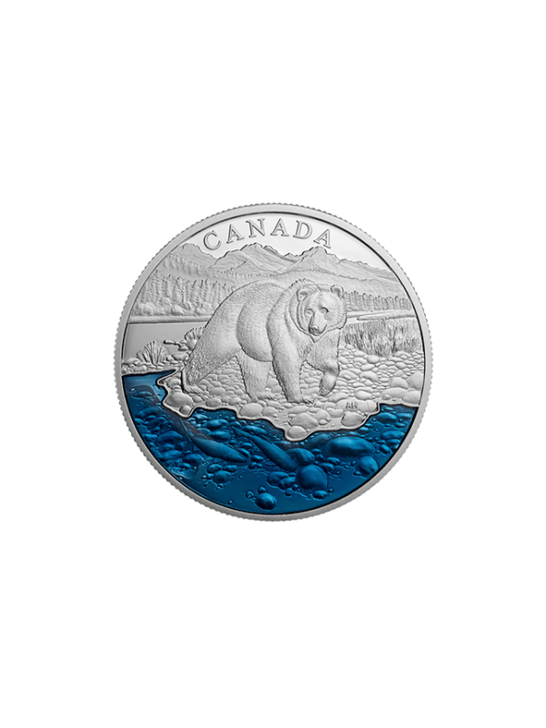 Pure Silver Grizzly Bear with Blue Enamel - Mintage 4,000 2017